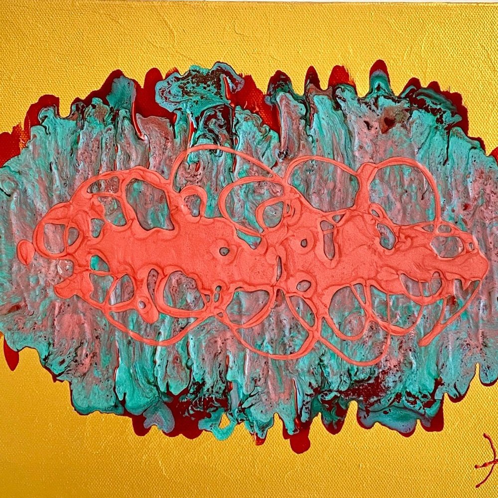 Amoeba 9 - Original Abstract Wall Art Mixed Media Painting 9"x12"